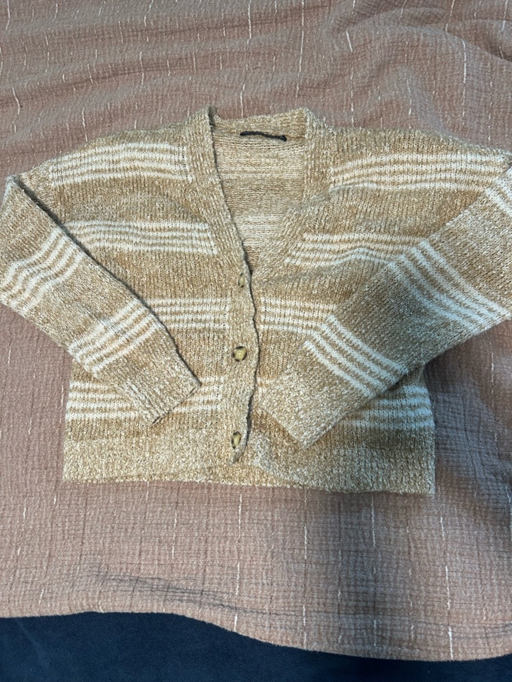 Abercrombie & Fitch Cream and Tan Striped V-Neck Cardigan